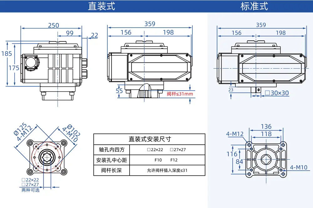 快开电动执行器 6 200Nm 快开电动执行器尺寸图