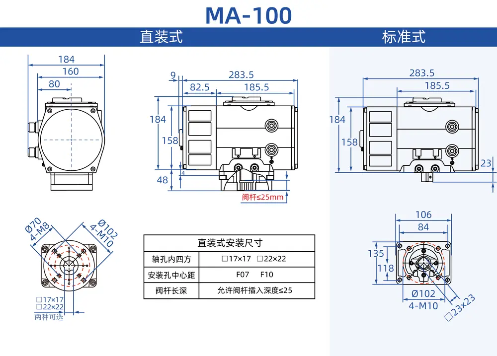 多回转防爆电动执行器 3 MA 100防爆多回转尺寸图