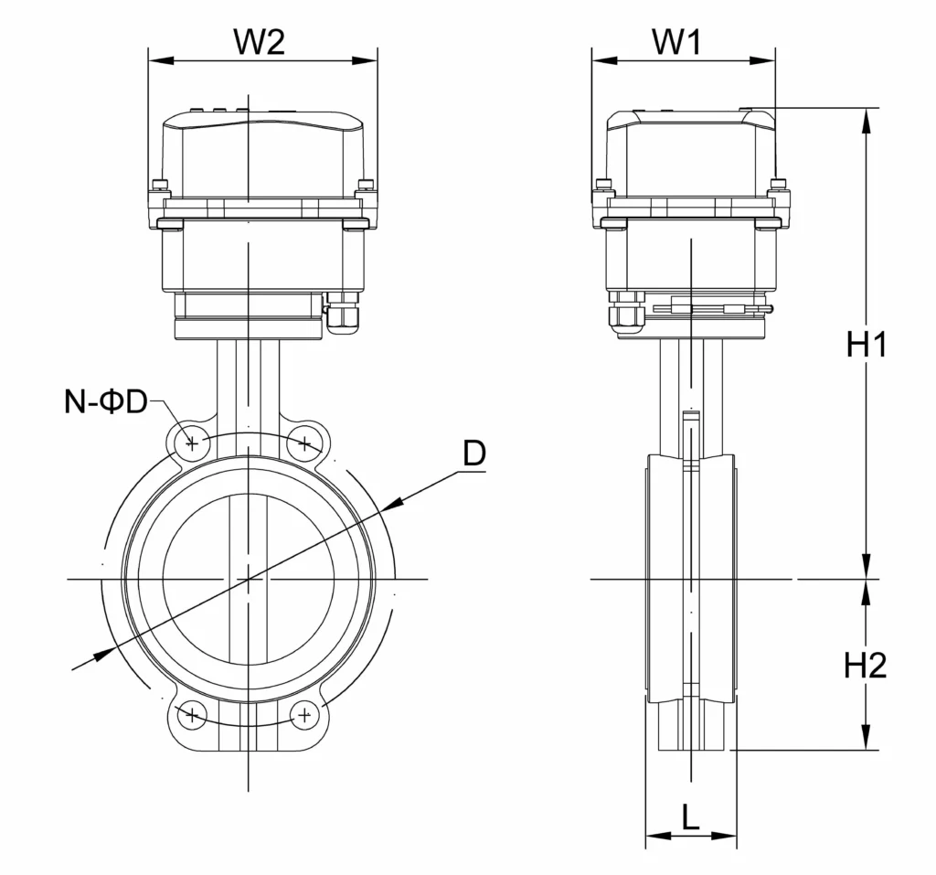 物联网软密封蝶阀 1 Installation Dimensions of IoT Butterfly Valve