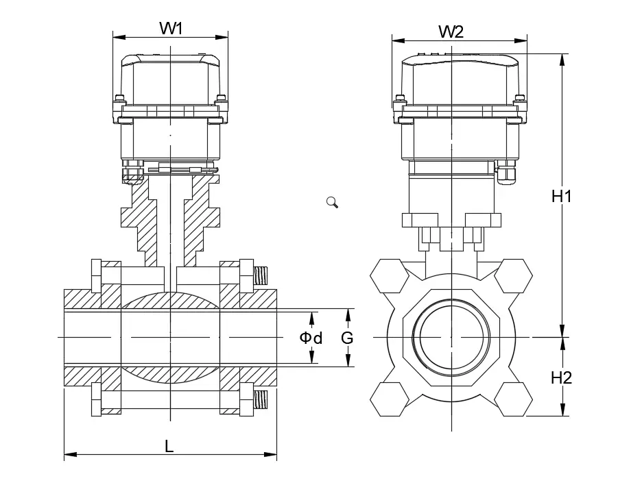 物联网内螺纹球阀 2 Installation Dimensions of IoT Threaded Ball Valve